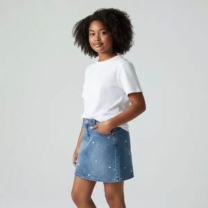New Denim stone washed Cat & Jack Mini Skirt with Daisy Embroidery high rise